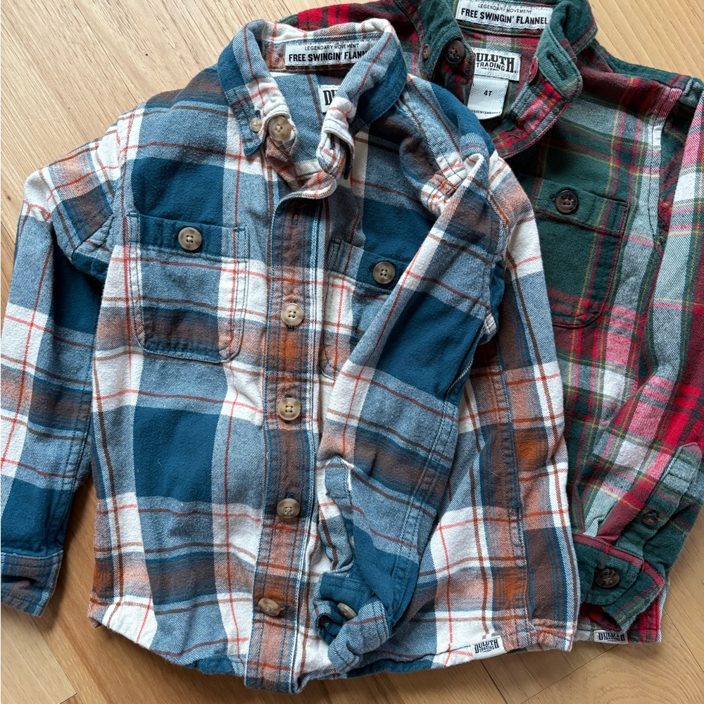 Duluth Trading Co Kids' Flannel Shirts - Blue and Green Plaid